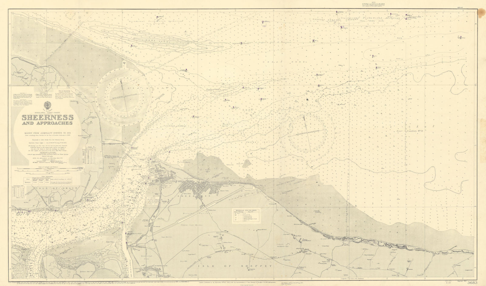 Sheerness & approaches. Medway Kent. ADMIRALTY sea chart 1930 (1948) old map